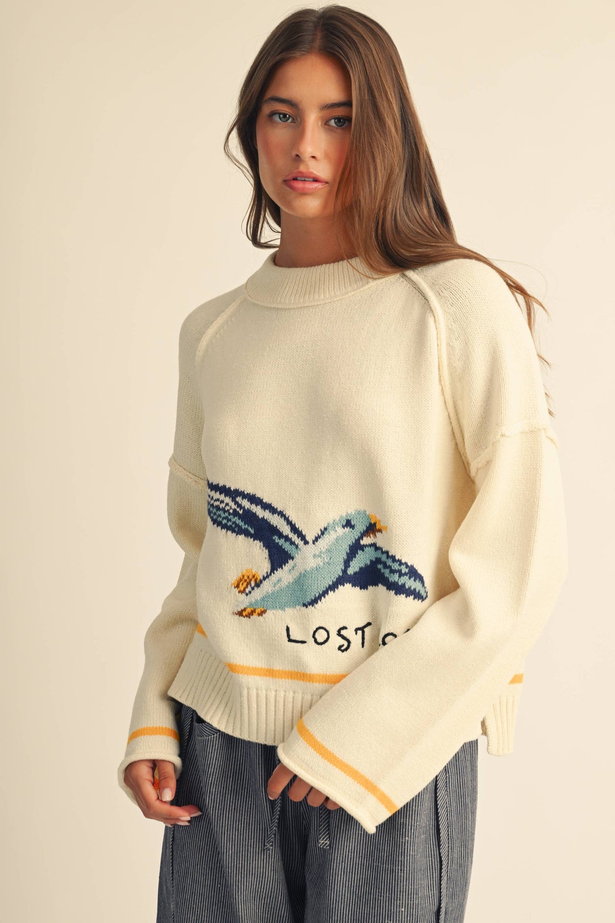 Coastal Seagull Graphic Sweater