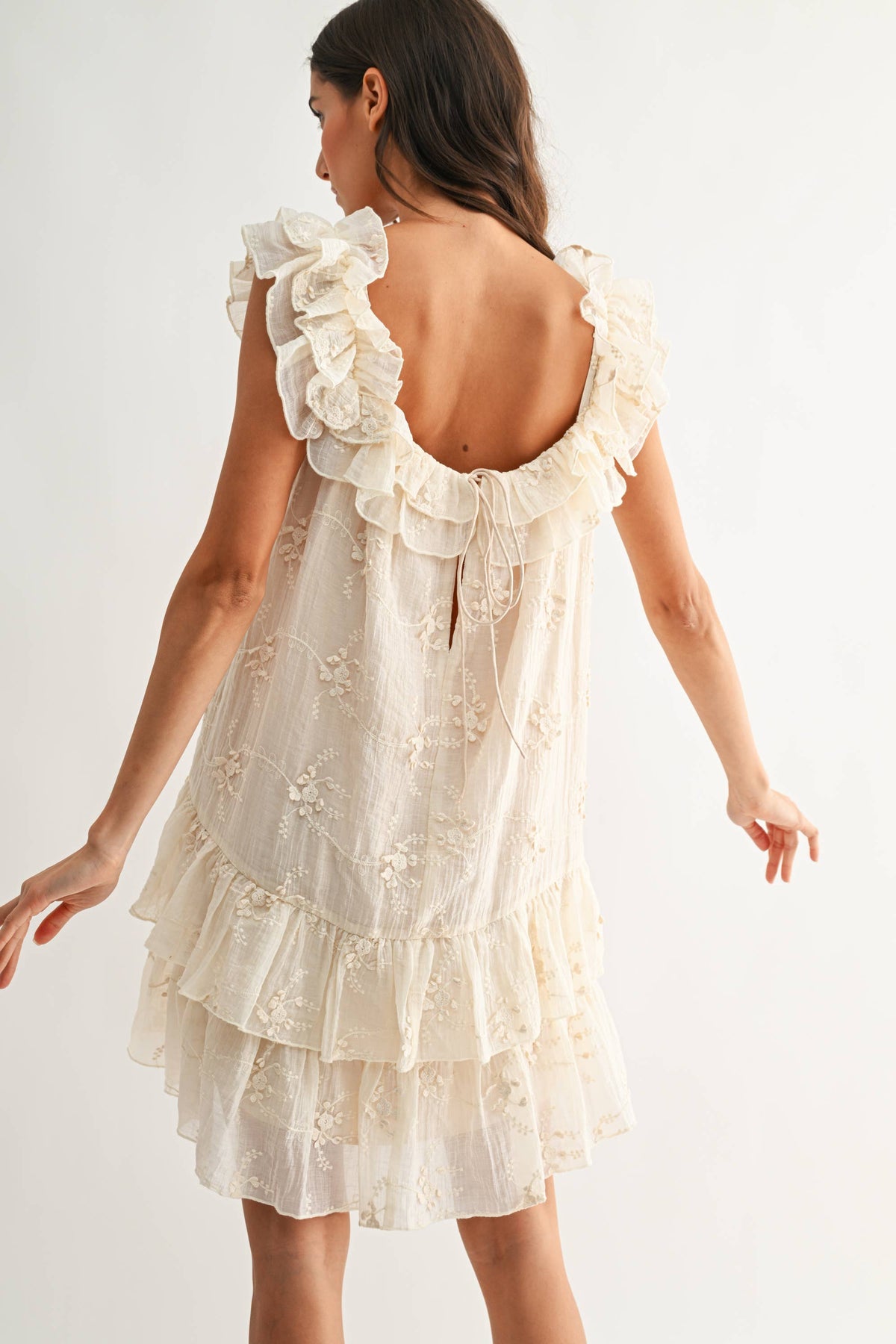 Ruffled Embroidered Tiered Dress