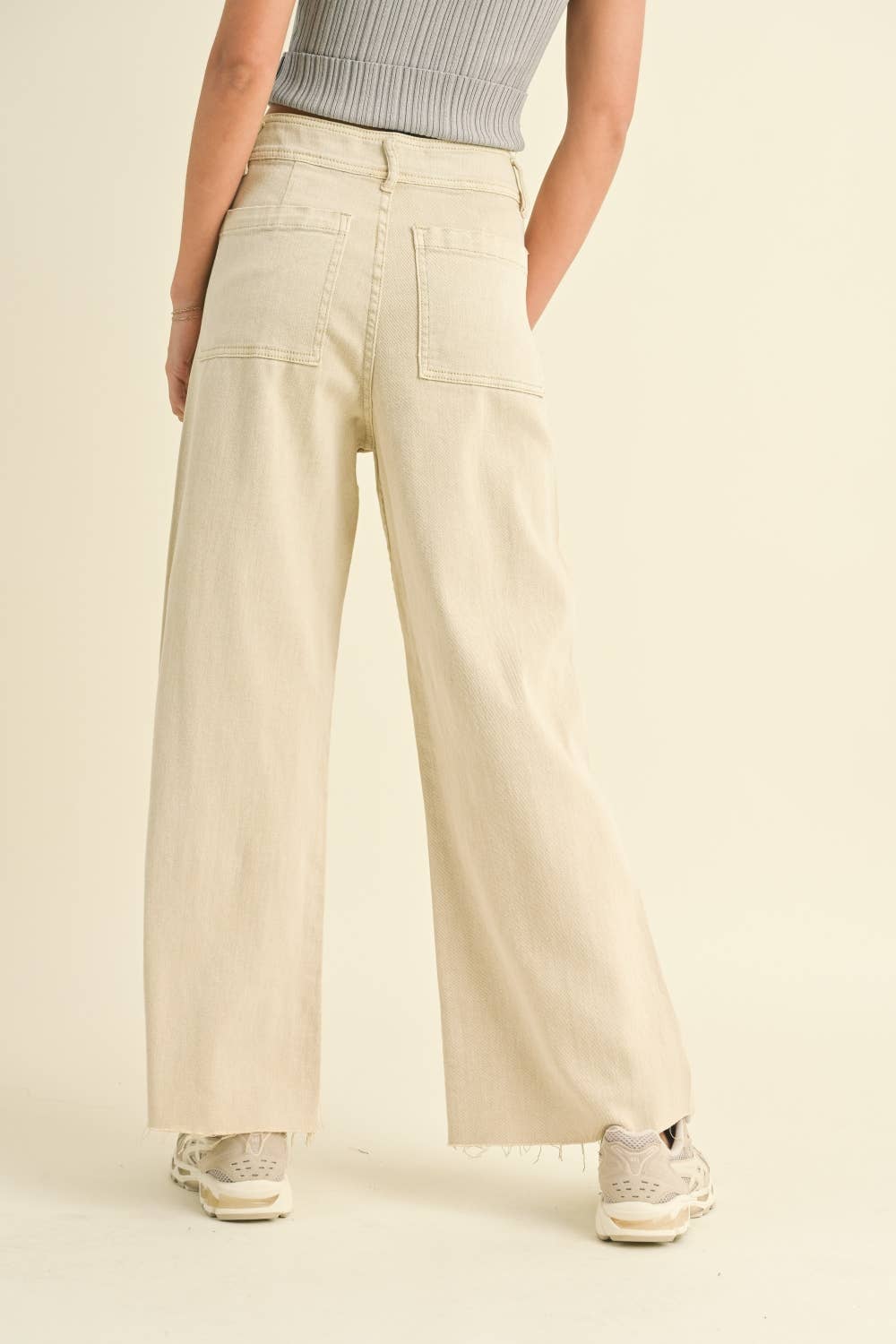Ecru Straight Wide Leg Denim Pants