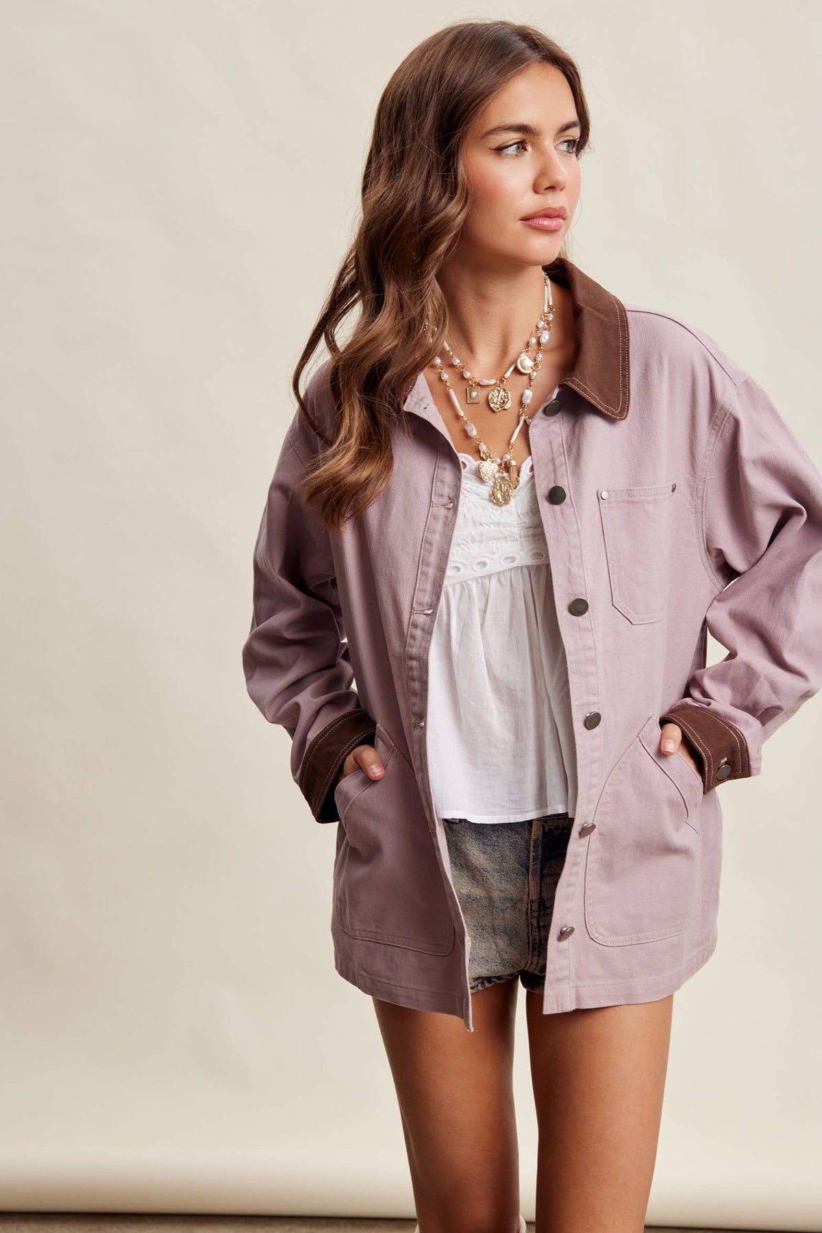 Mauve Contrast Collar Barn Jacket