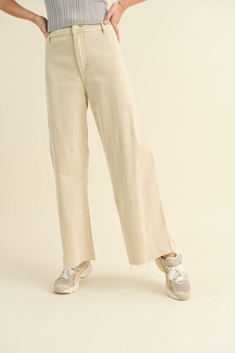 Ecru Straight Wide Leg Denim Pants