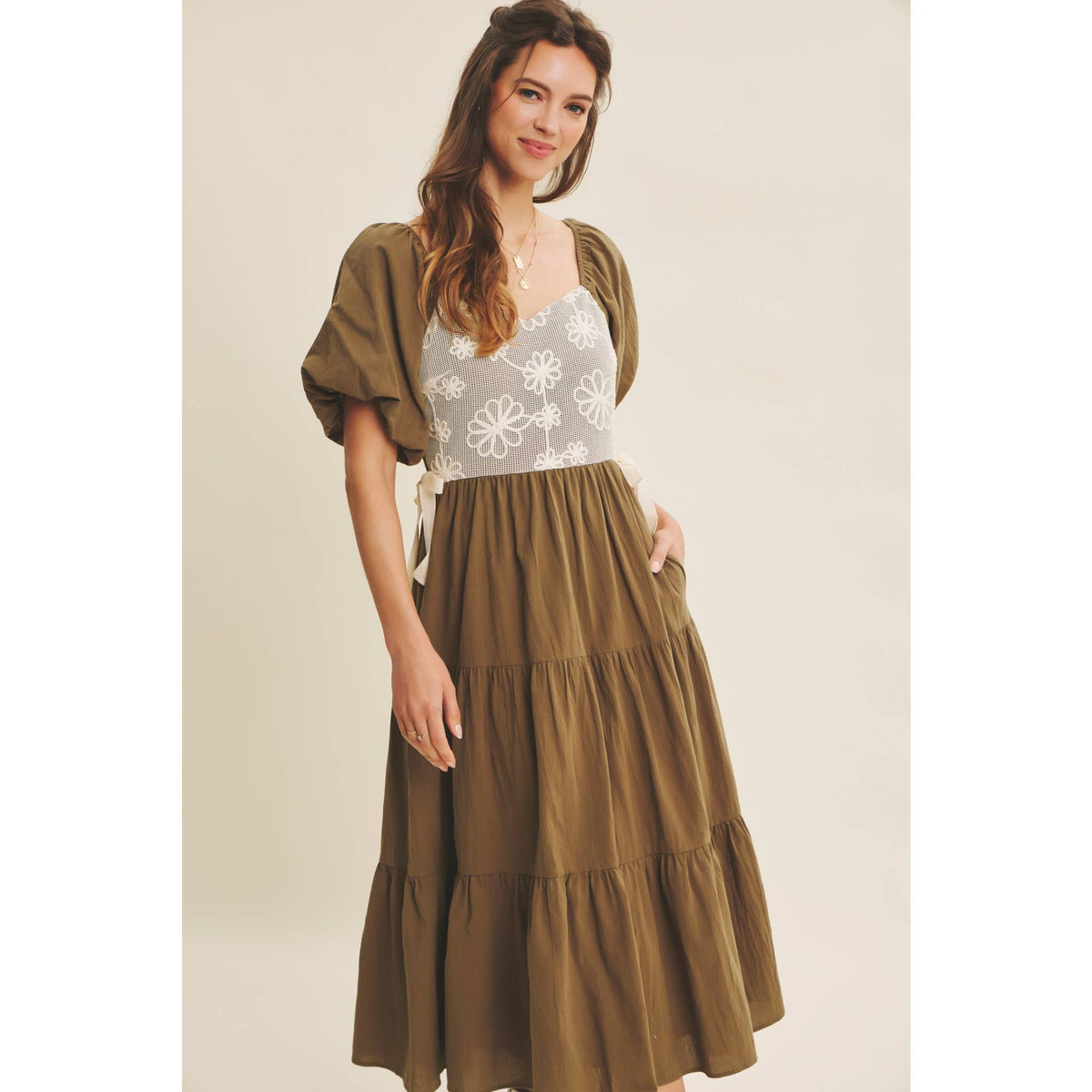 Rustic Bloom Crochet Cotton Midi Dress