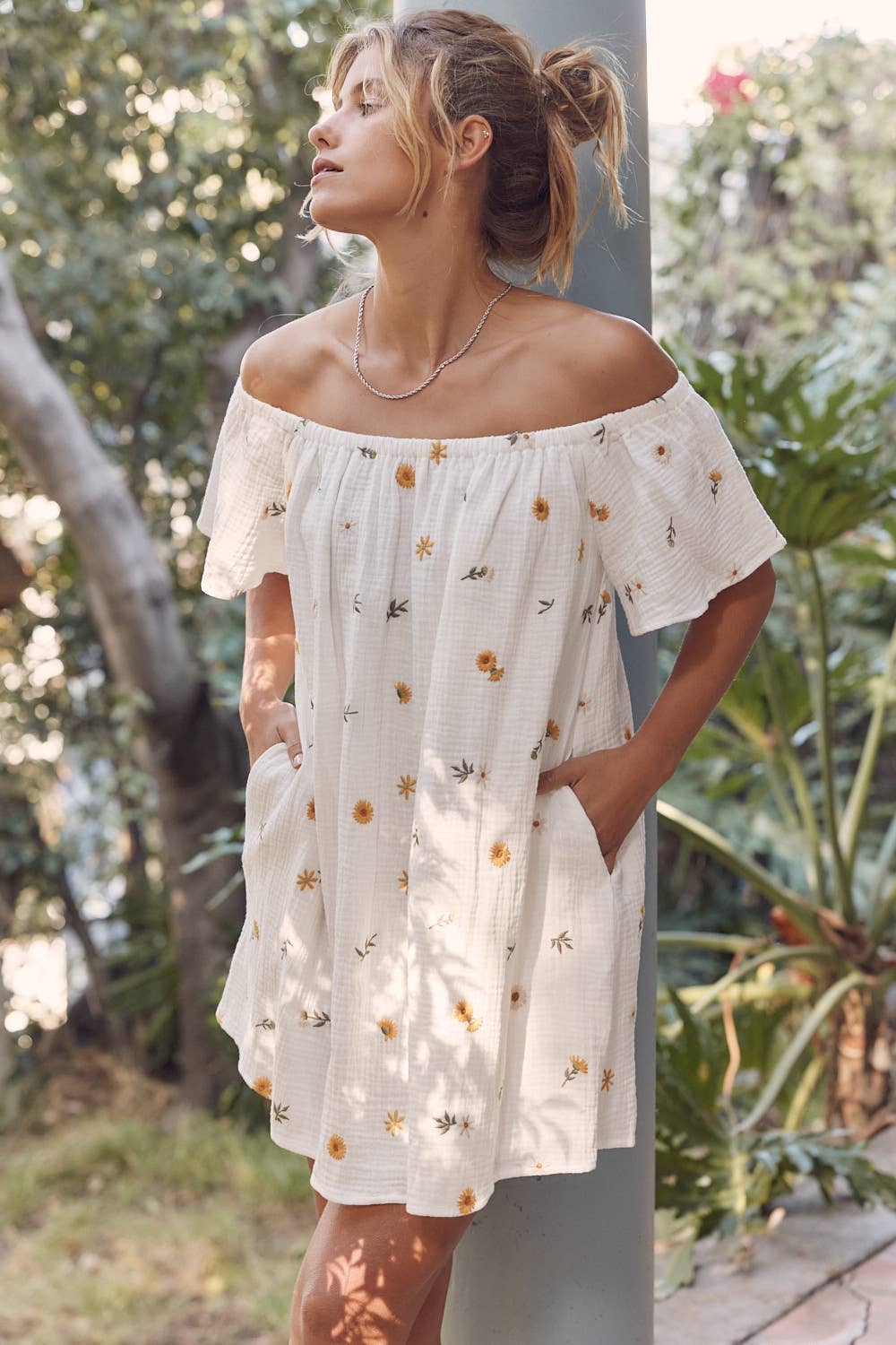 Embroidered Cotton Gauze Mini Dress