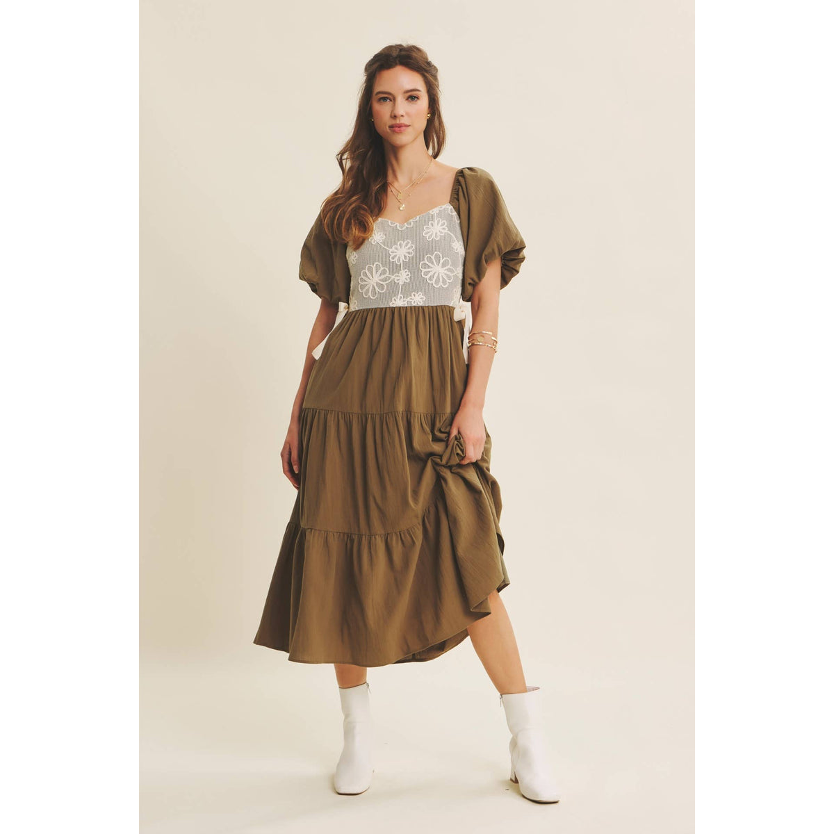 Rustic Bloom Crochet Cotton Midi Dress