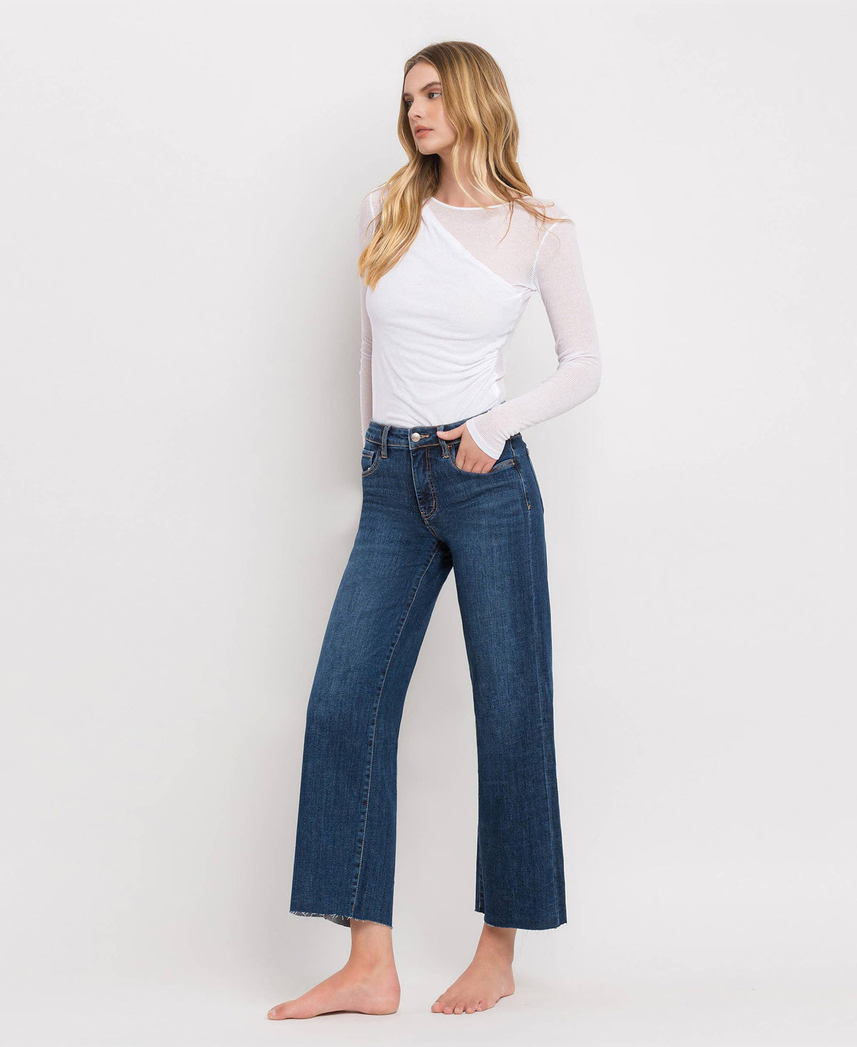 Tummy Control Mid Rise Dark Wash Wide Leg Jeans