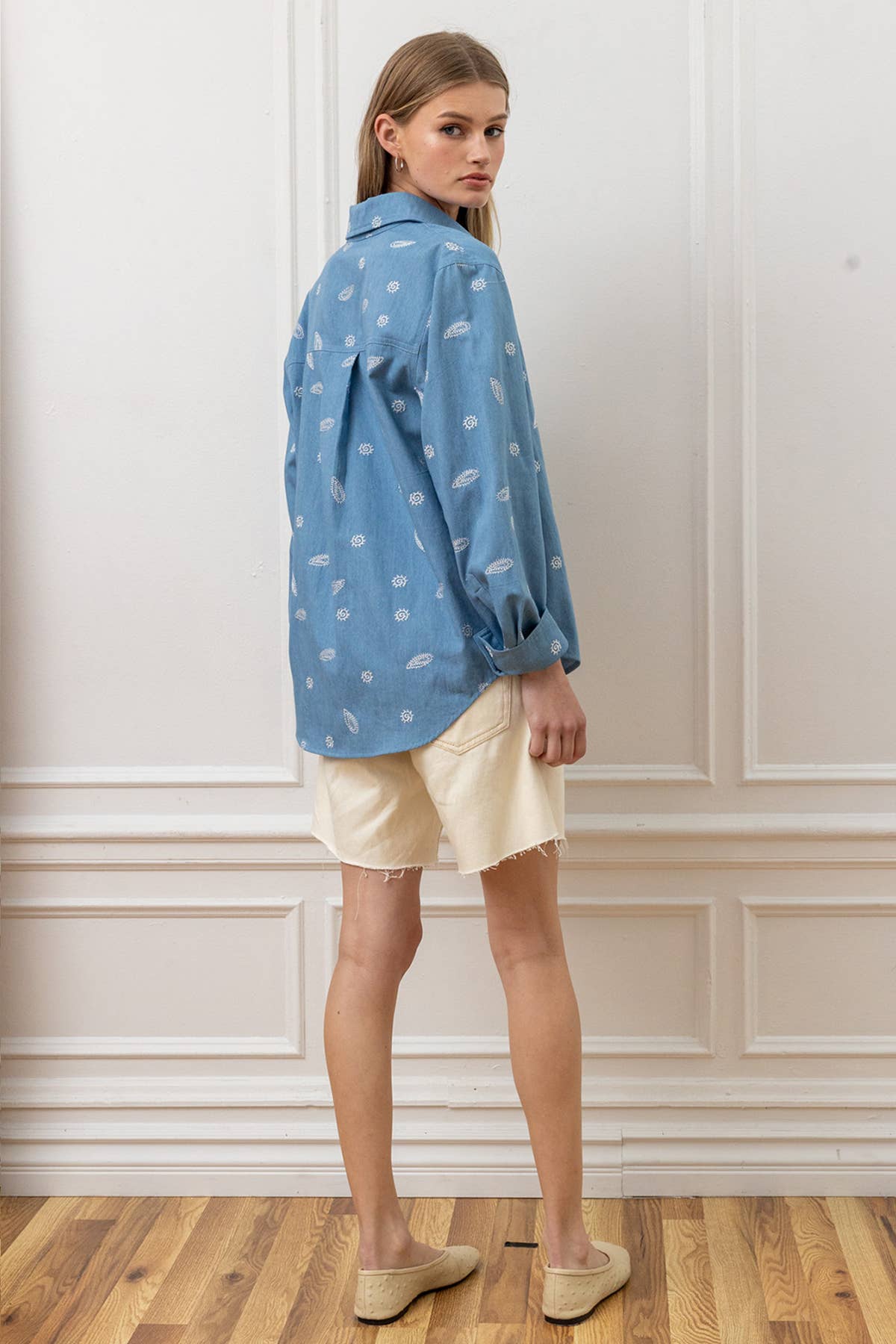 Paisley Embroidered Denim Button Shirt