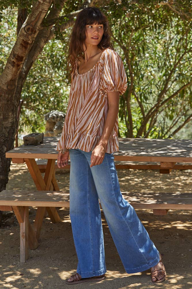 Animal Print Square Neck Ruffle Top