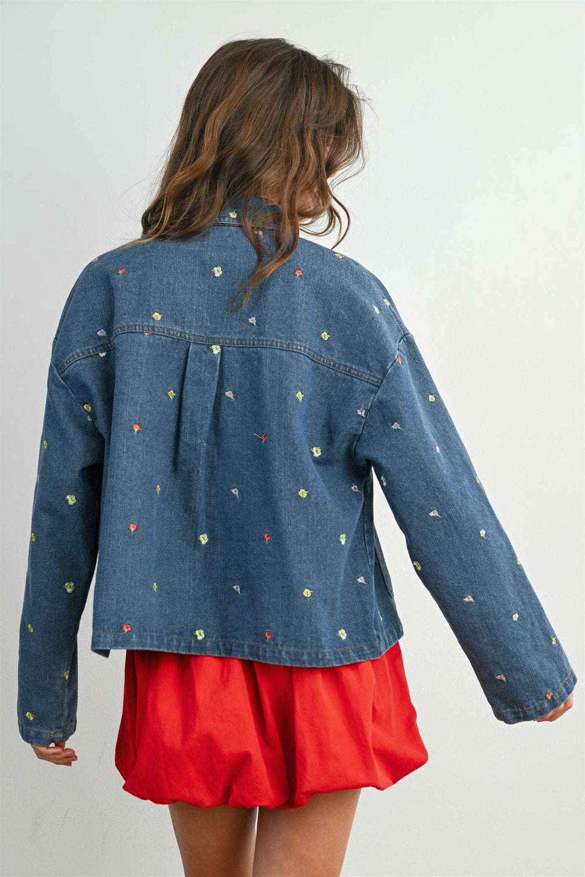 Embroidered Button-Front Denim Jacket