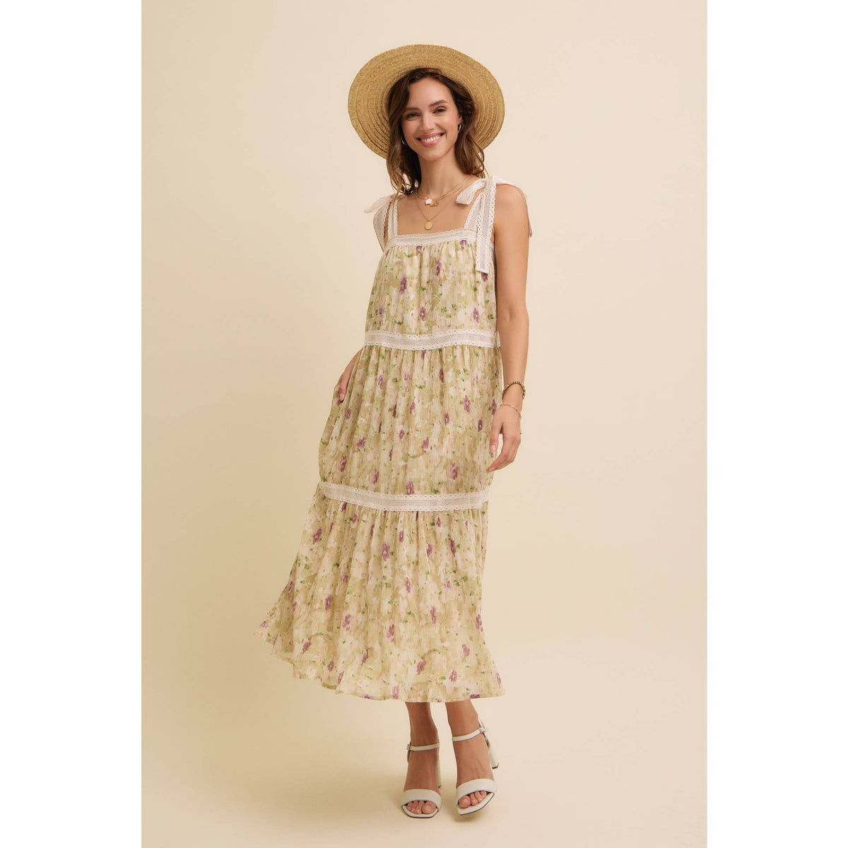 Floral Chiffon Pleated Midi Dress