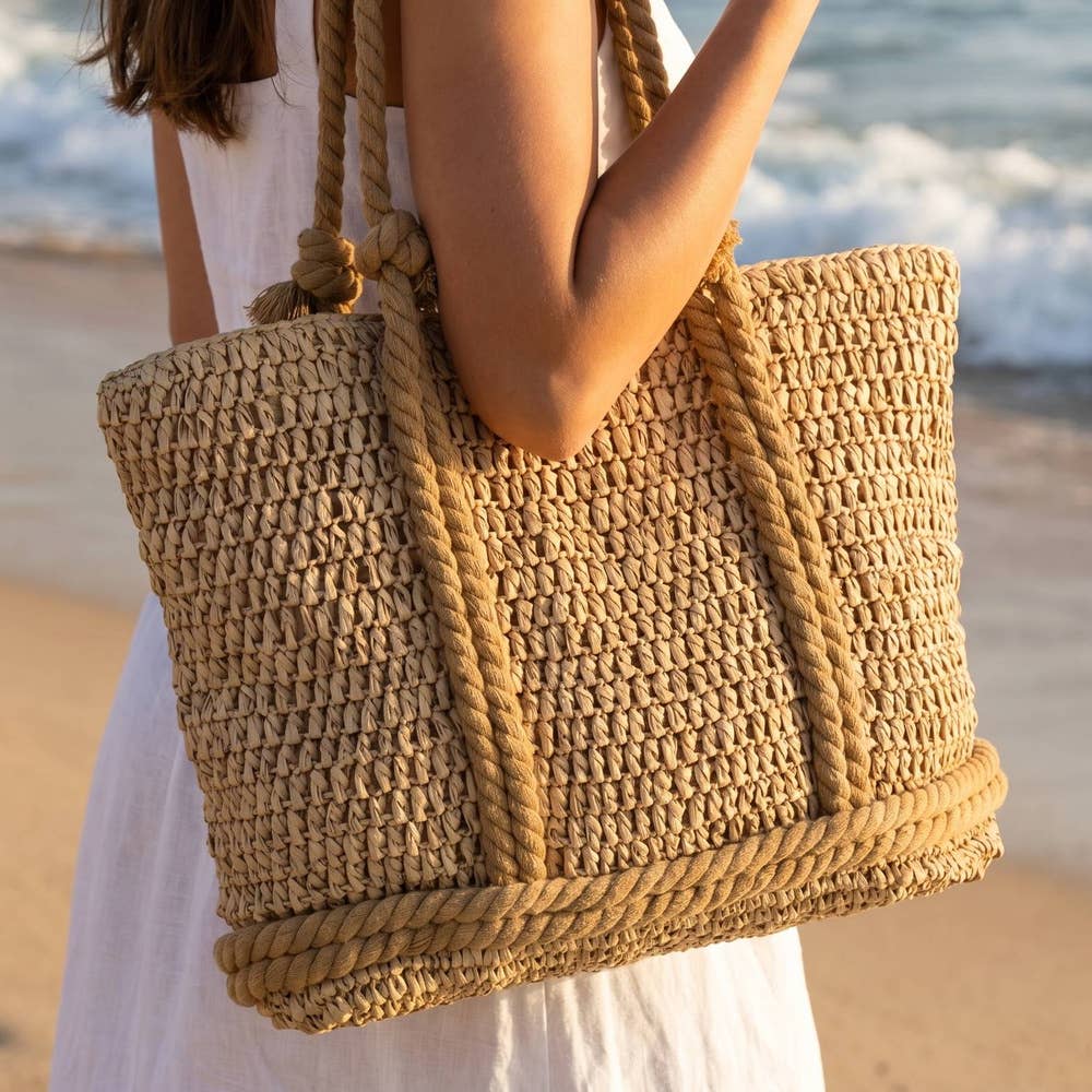 Straw Tote Bag With Rope Handles
