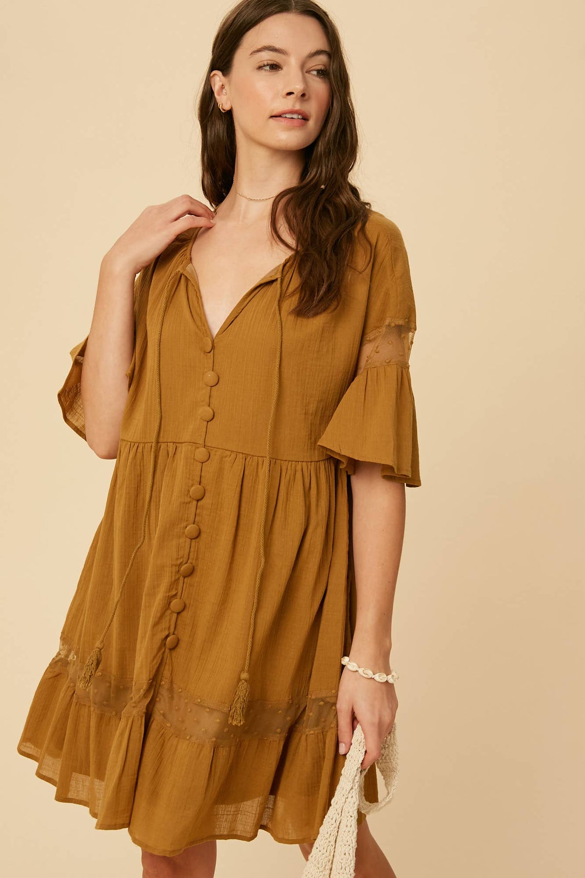 Lace Detail Tiered Mini Dress
