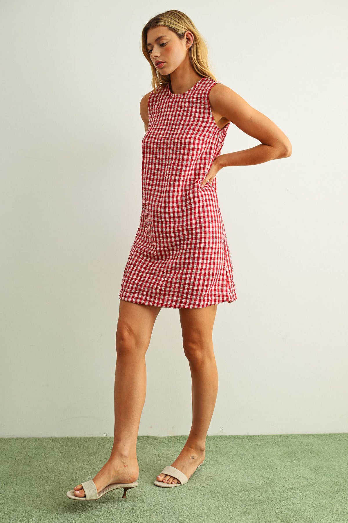 Gingham Pattern Open Back Mini Dress