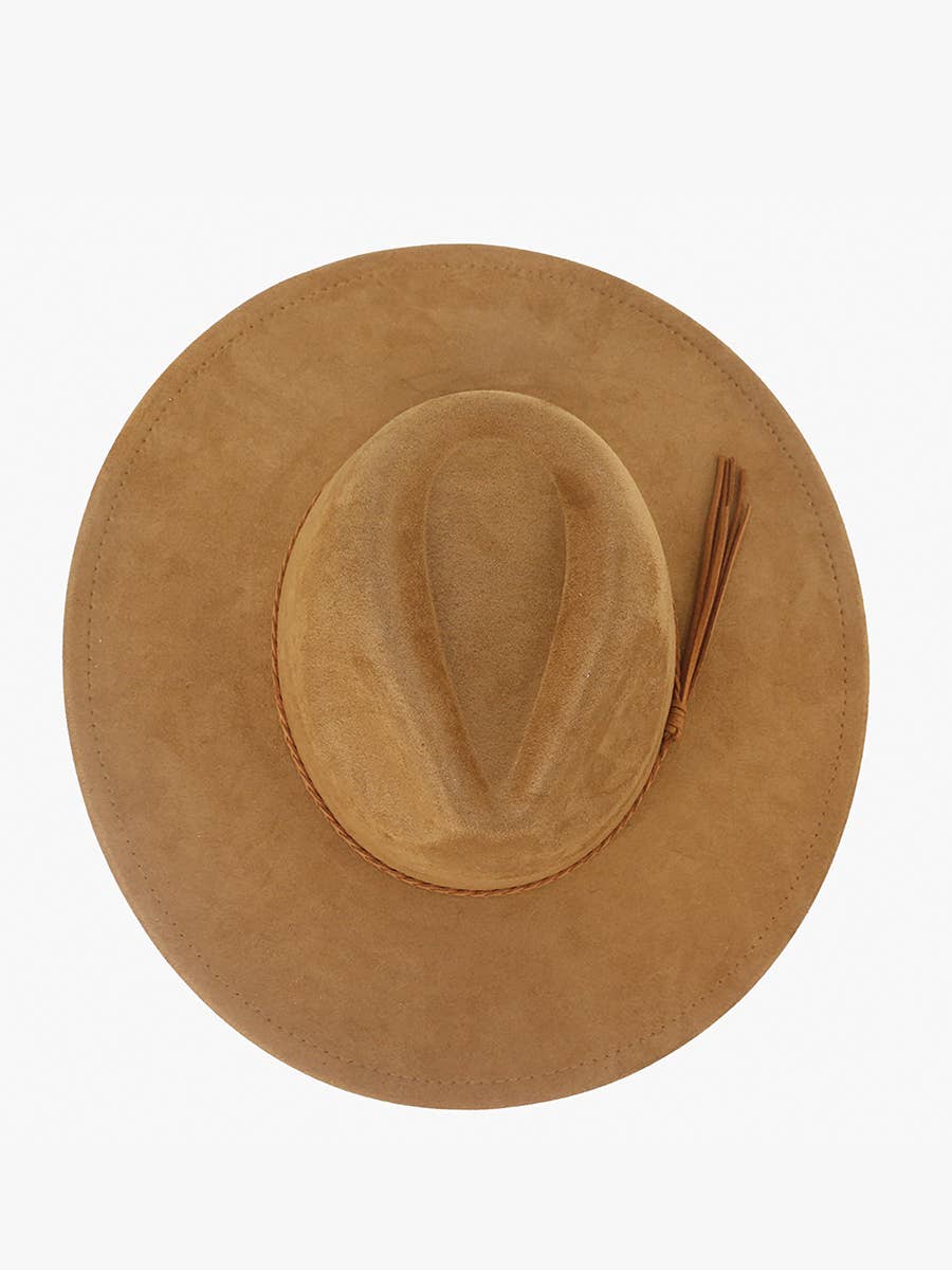 Tan Faux Suede Braided Fedora