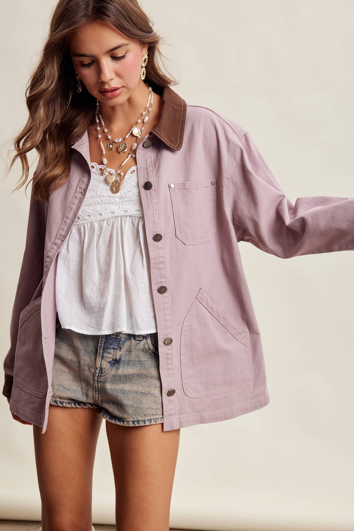 Mauve Contrast Collar Barn Jacket
