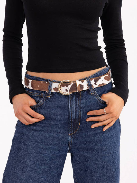 Cow Print Gold Buckle Belt