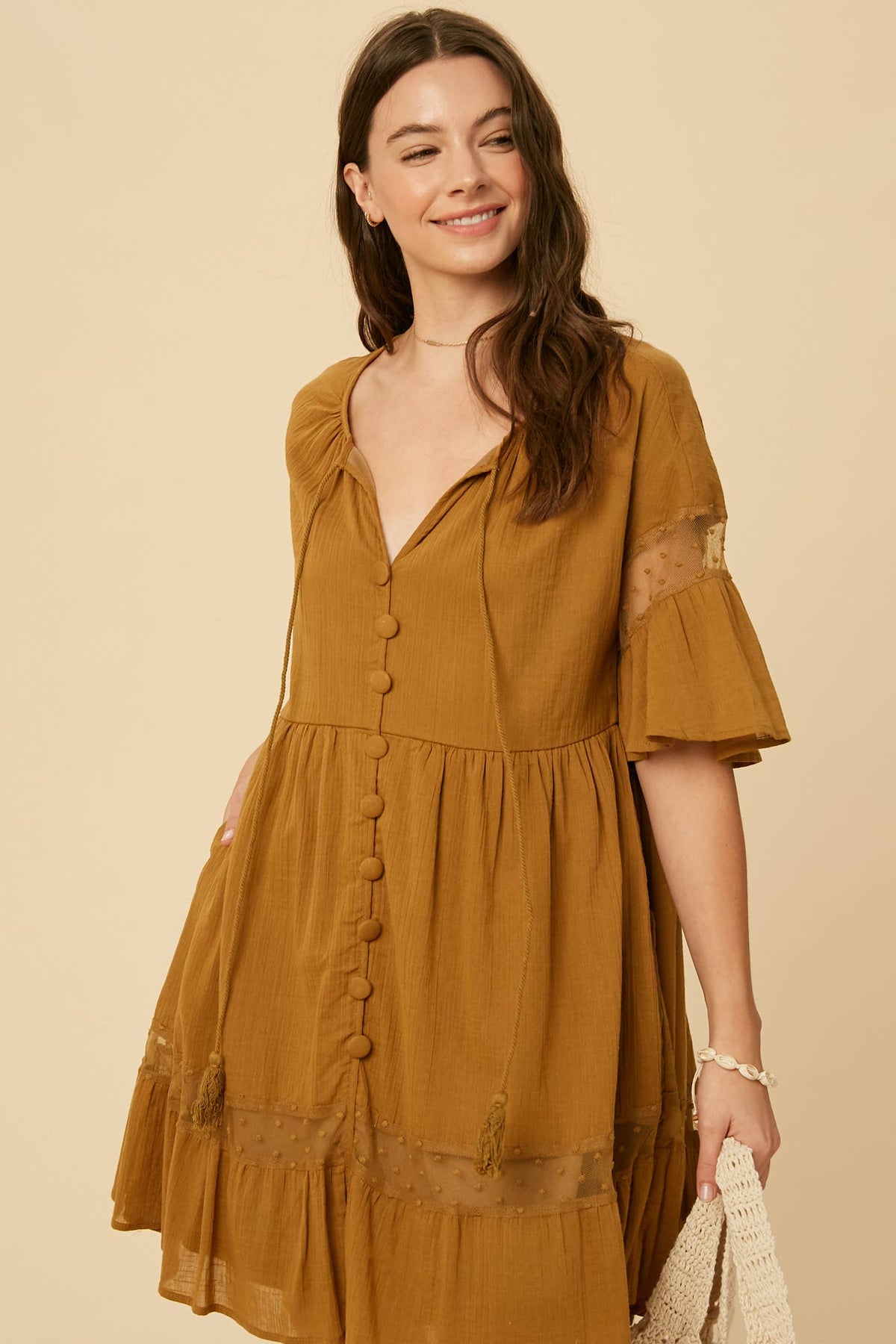 Lace Detail Tiered Mini Dress