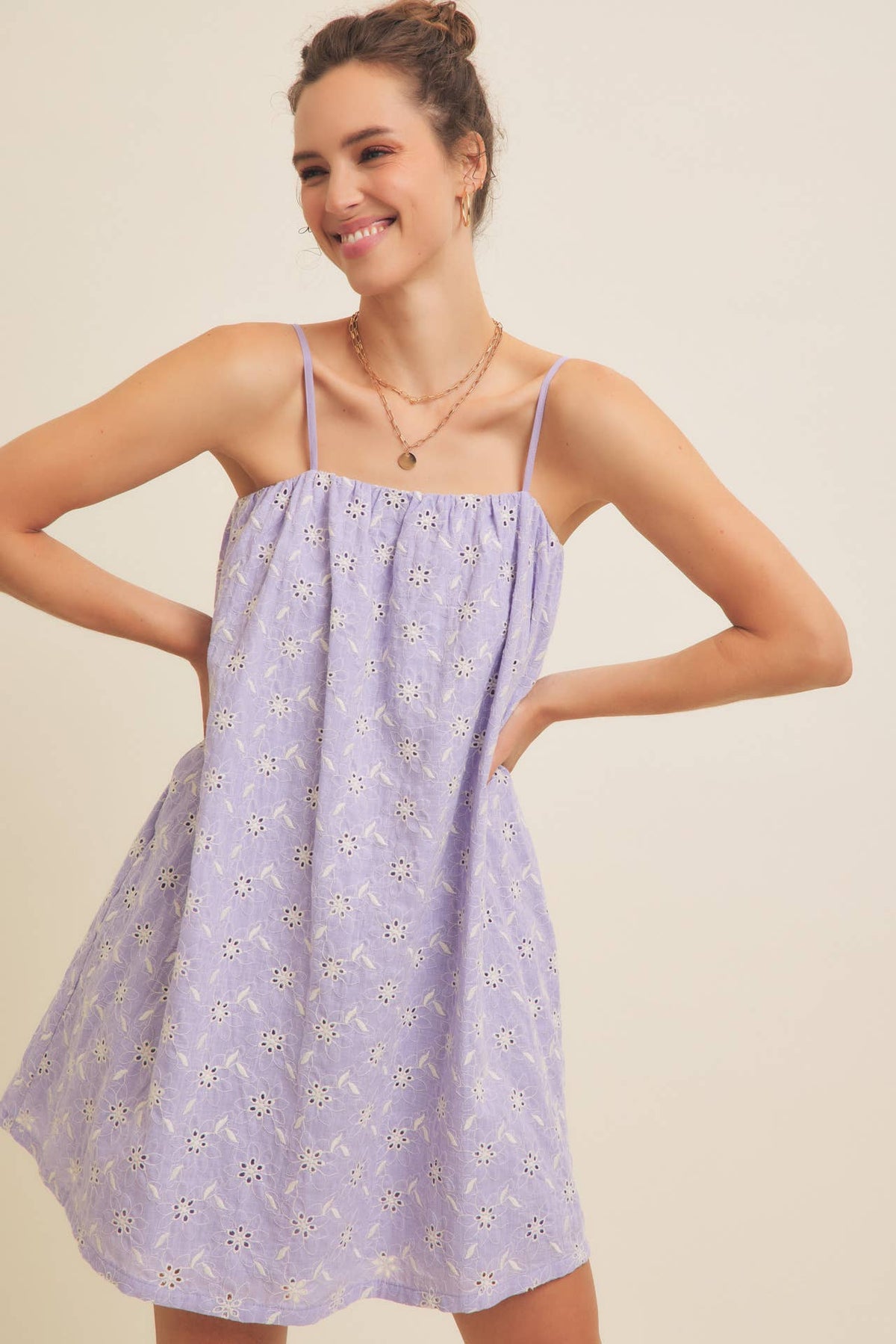 Floral Embroidered Cotton Mini Dress