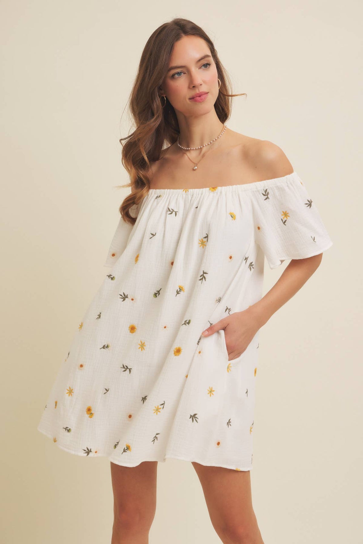 Embroidered Cotton Gauze Mini Dress
