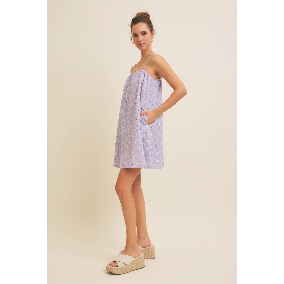 Floral Embroidered Cotton Mini Dress