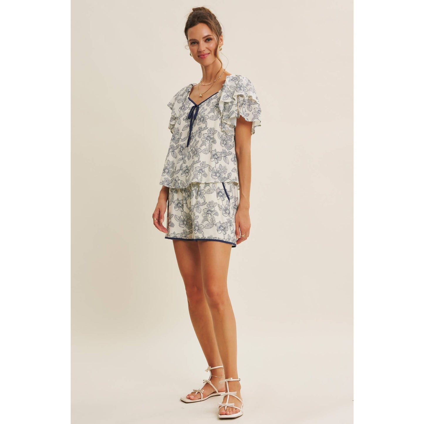 Sunlit Escapes Floral Ruffle Top