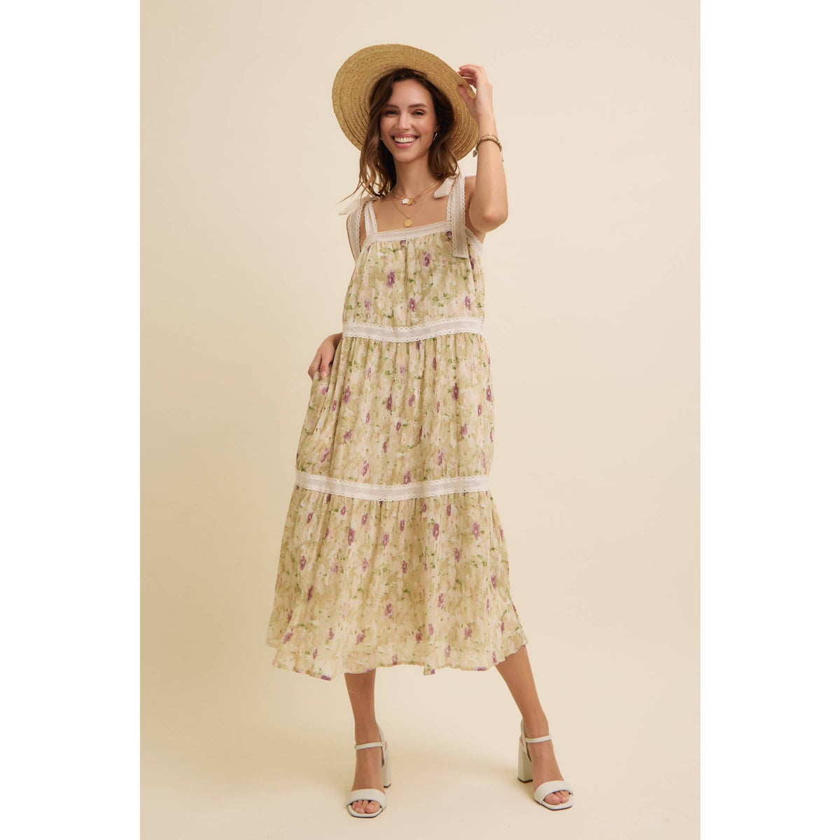 Floral Chiffon Pleated Midi Dress