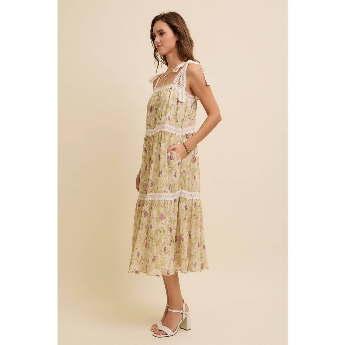 Floral Chiffon Pleated Midi Dress