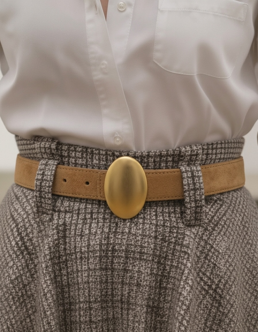 Camel Suede Oval Buckle Belt