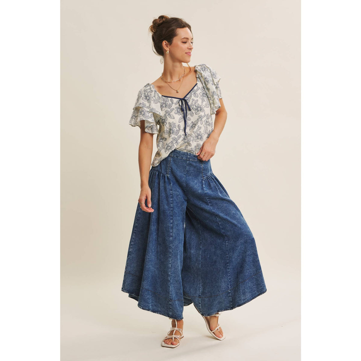 Sunlit Escapes Floral Ruffle Top
