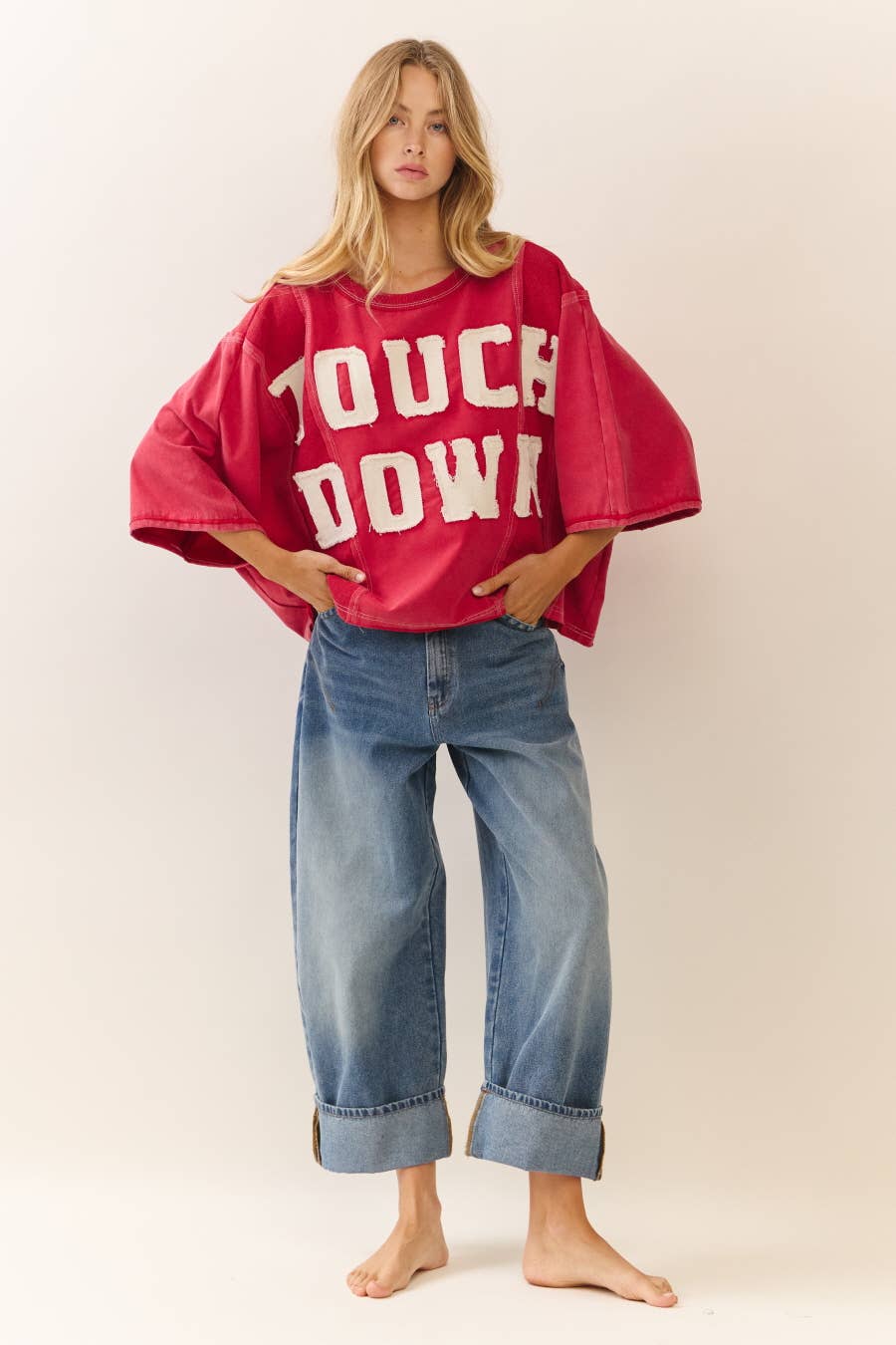 Touch Down Acid Wash Sweatshirt Tee