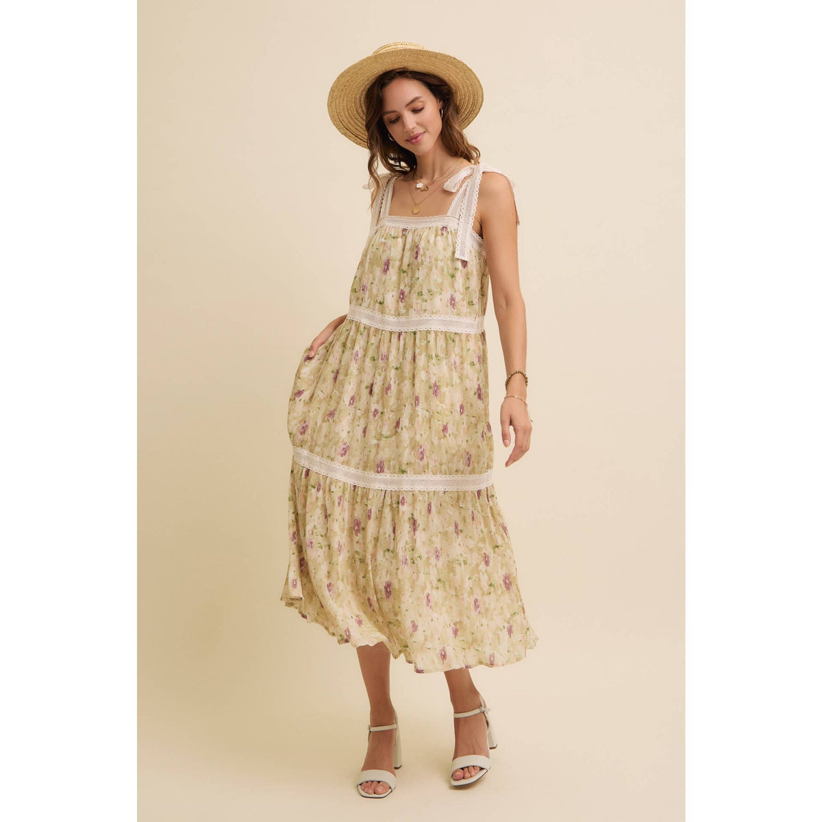 Floral Chiffon Pleated Midi Dress