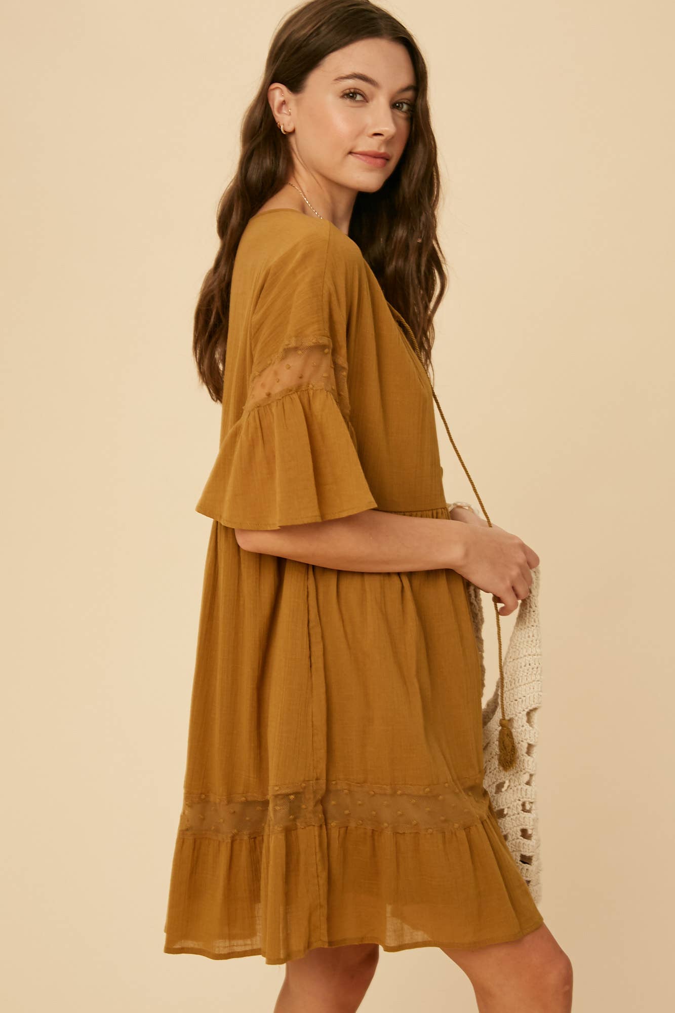 Lace Detail Tiered Mini Dress