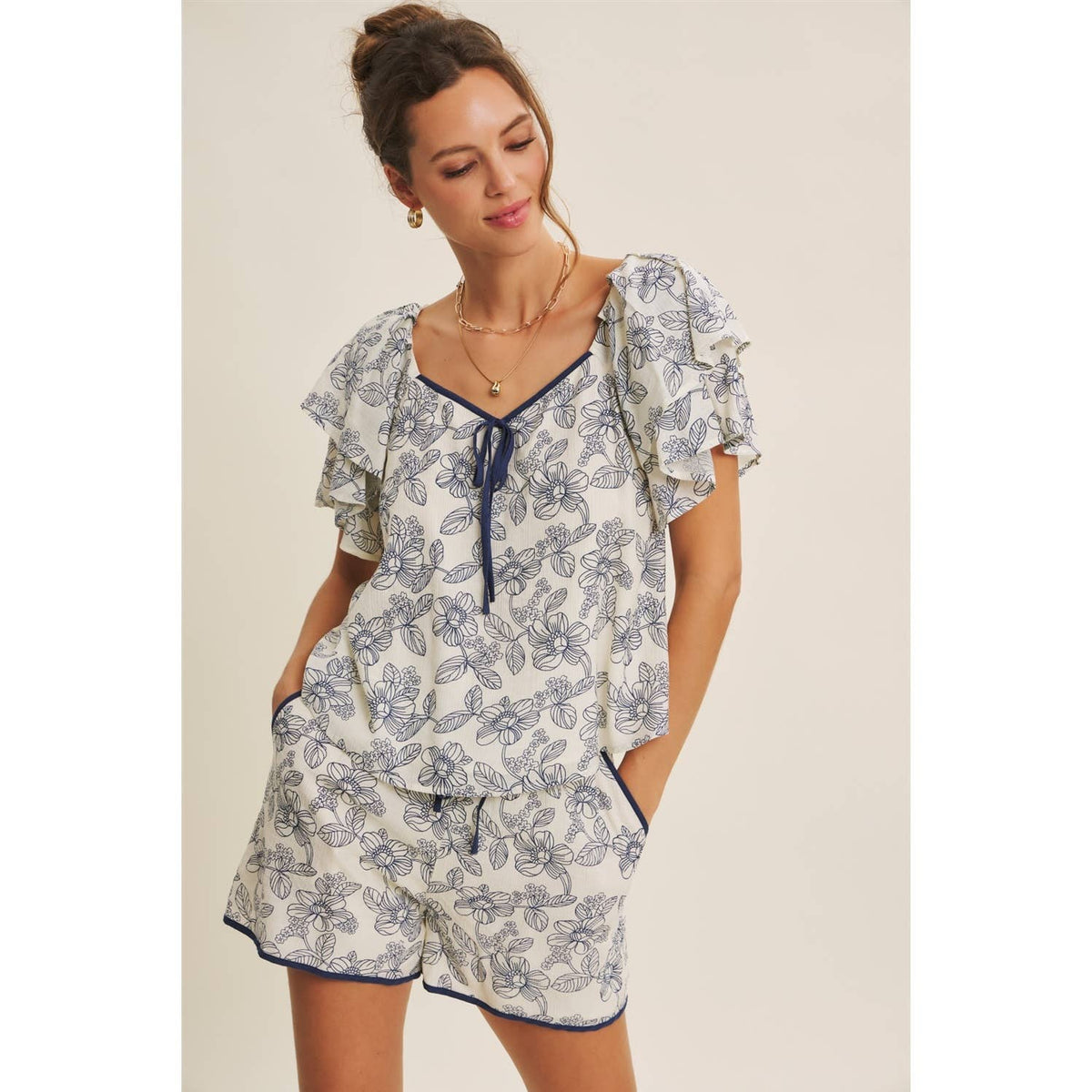 Sunlit Escapes Floral Ruffle Top