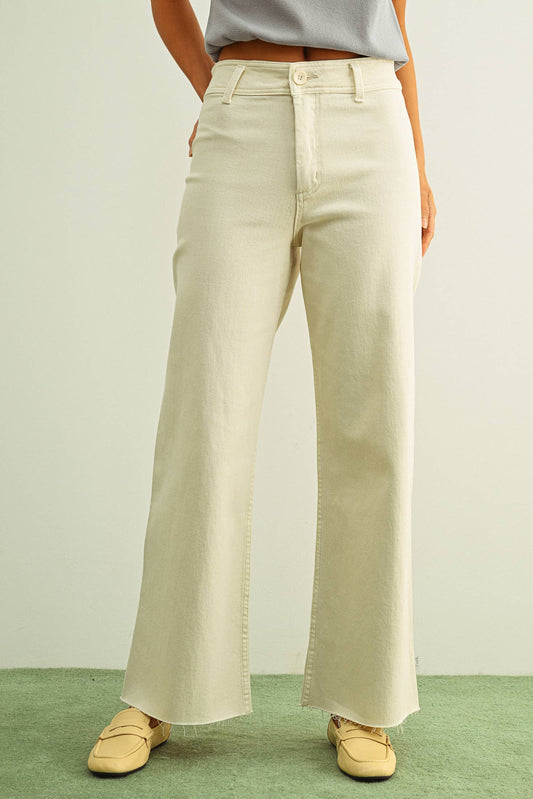 Ecru Straight Wide Leg Denim Pants