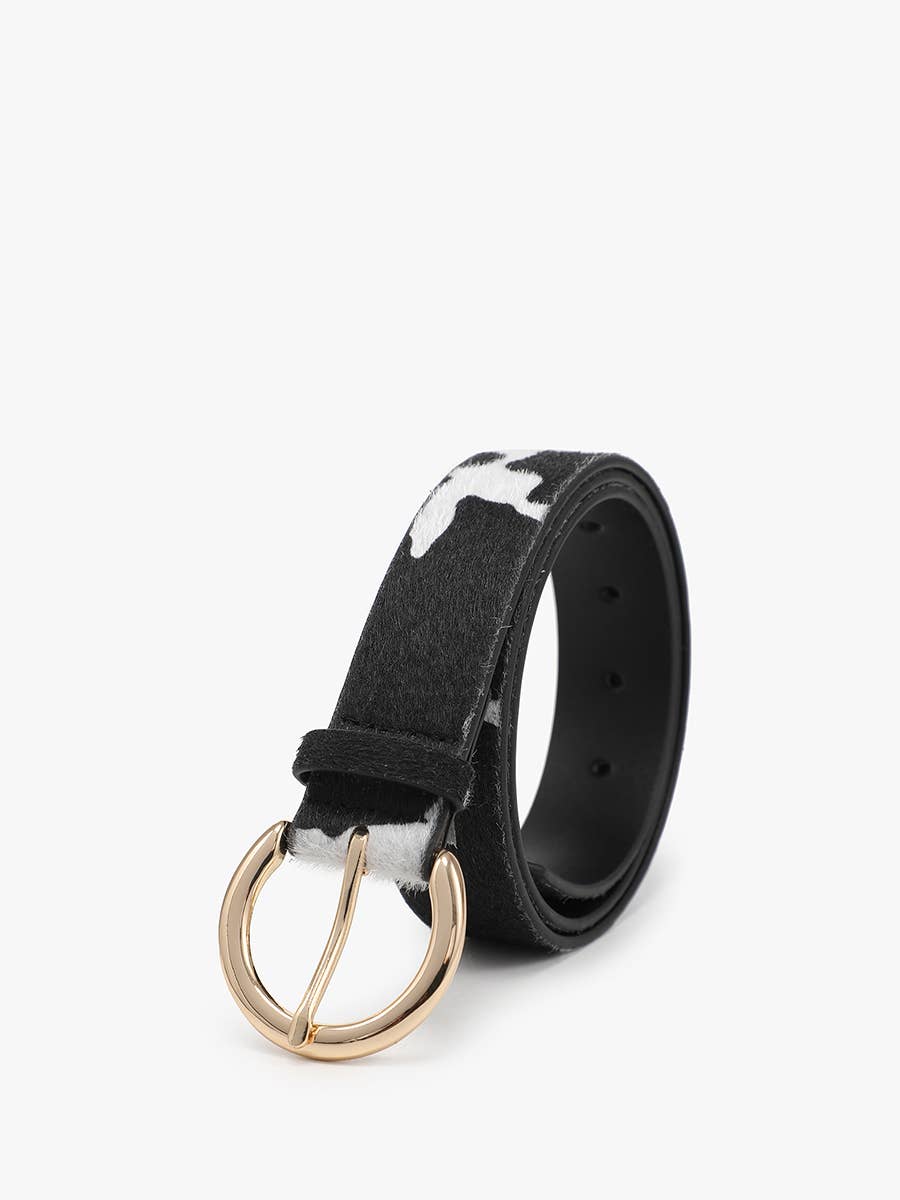 Cow Print Gold Buckle Belt