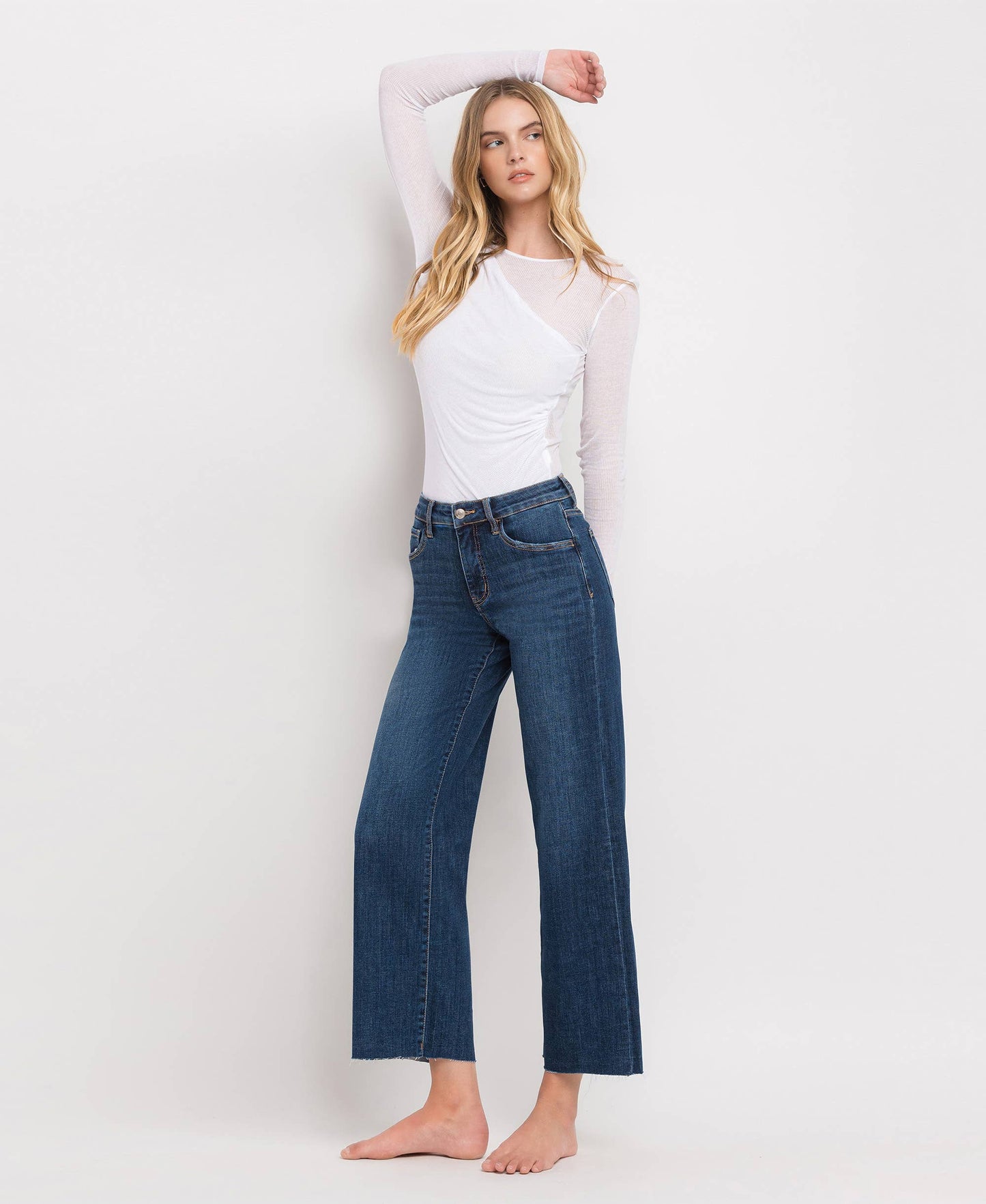 Tummy Control Mid Rise Dark Wash Wide Leg Jeans