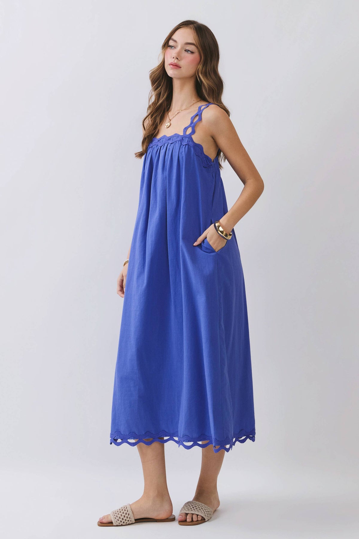 Scallop Strap Midi Dress