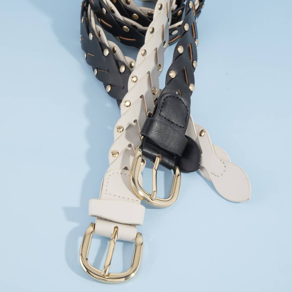 Ivory Braided Studded Belt