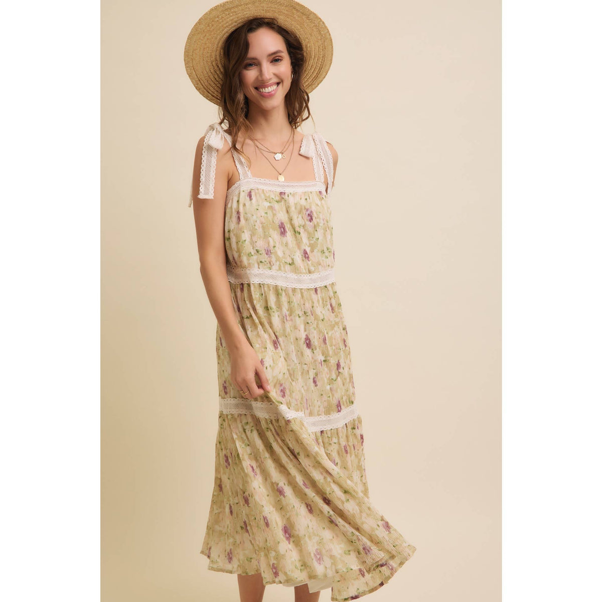 Floral Chiffon Pleated Midi Dress