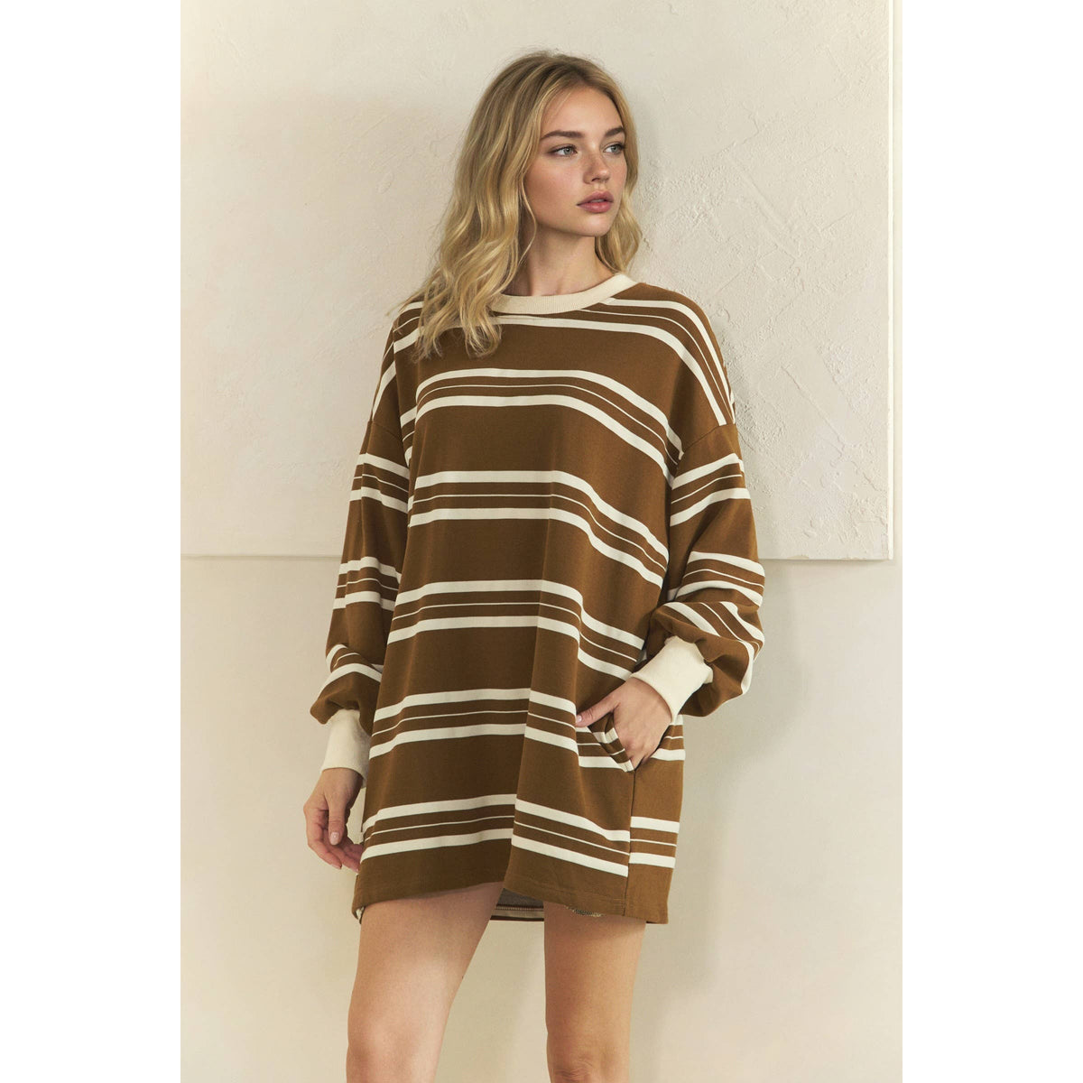 Coastal Breeze Stripe Sweatshirt Dress