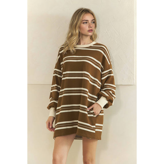 Coastal Breeze Stripe Sweatshirt Dress