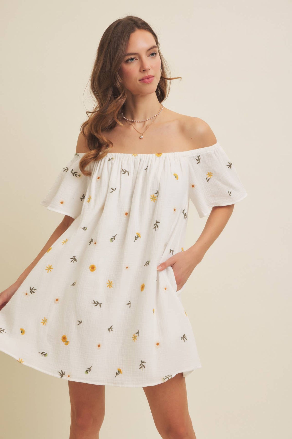 Embroidered Cotton Gauze Mini Dress