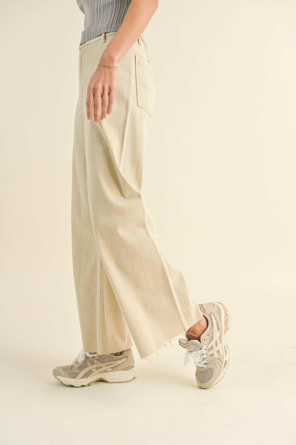 Ecru Straight Wide Leg Denim Pants