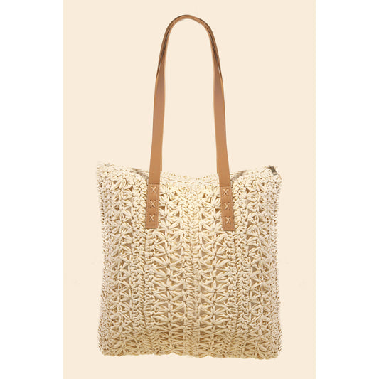 Straw Braided Rectangle Tote Bag