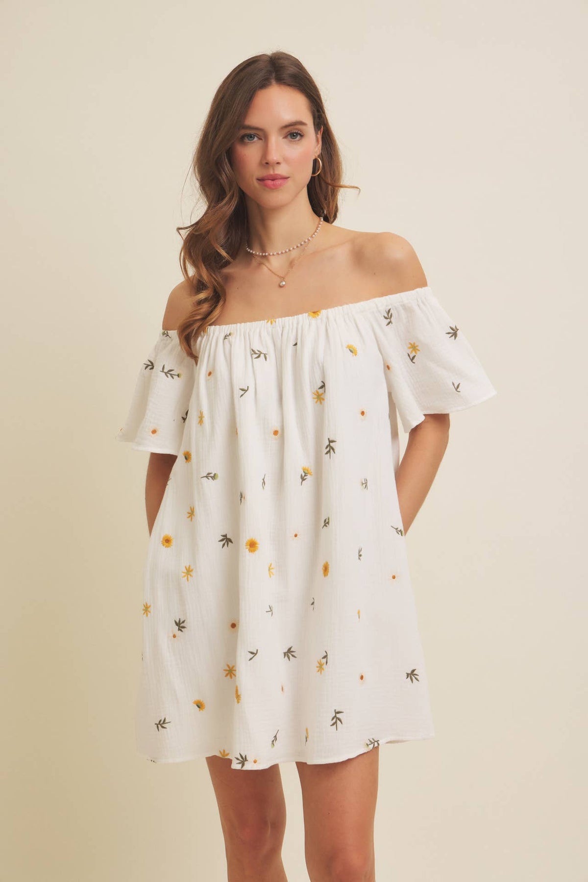 Embroidered Cotton Gauze Mini Dress