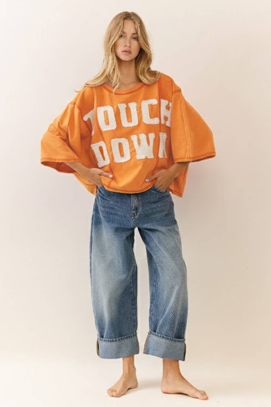 Touch Down Acid Wash Sweatshirt Tee