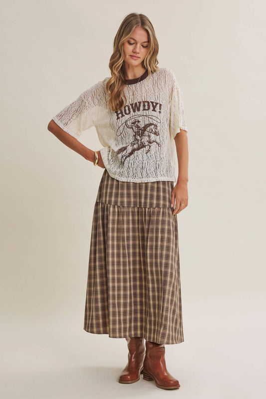 Howdy Cowboy Sheer Lace Graphic Top