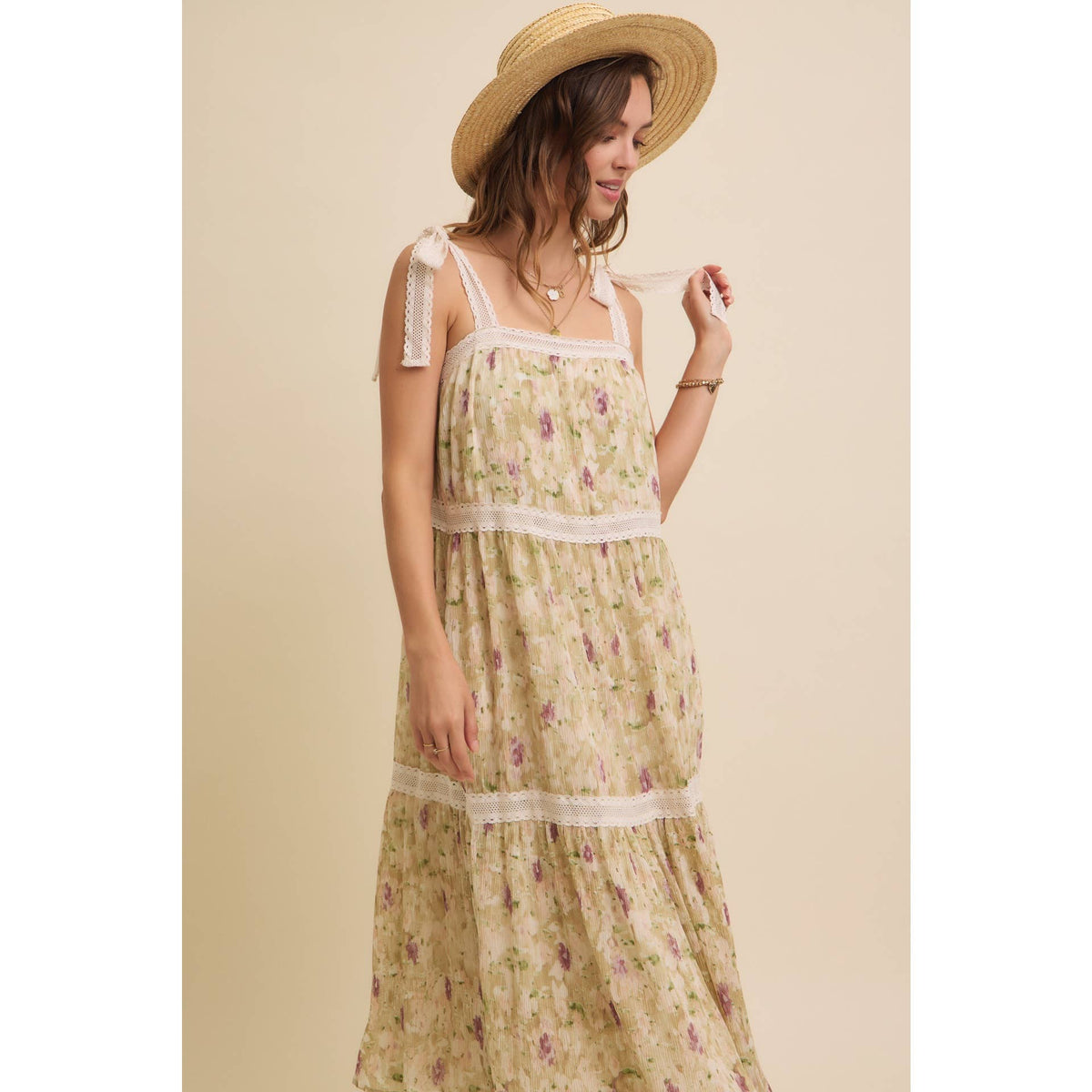 Floral Chiffon Pleated Midi Dress