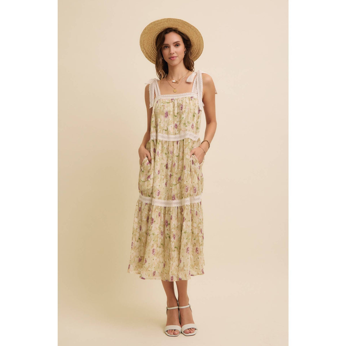 Floral Chiffon Pleated Midi Dress