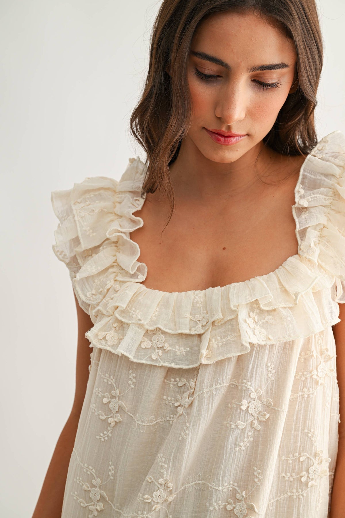 Ruffled Embroidered Tiered Dress