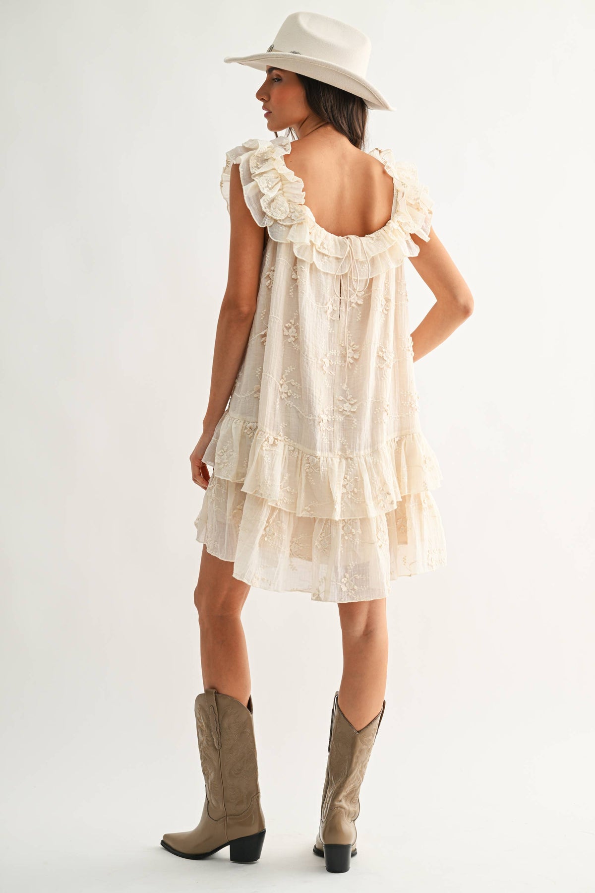 Ruffled Embroidered Tiered Dress